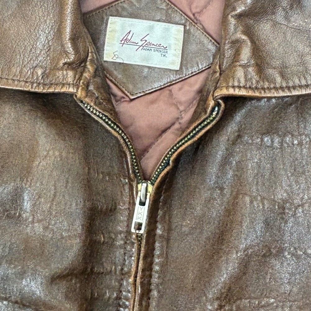 Vintage Leather Bomber Jacket Brown Distressed Aviator Flight 80s Adam Spencer M - Picture 11 of 16